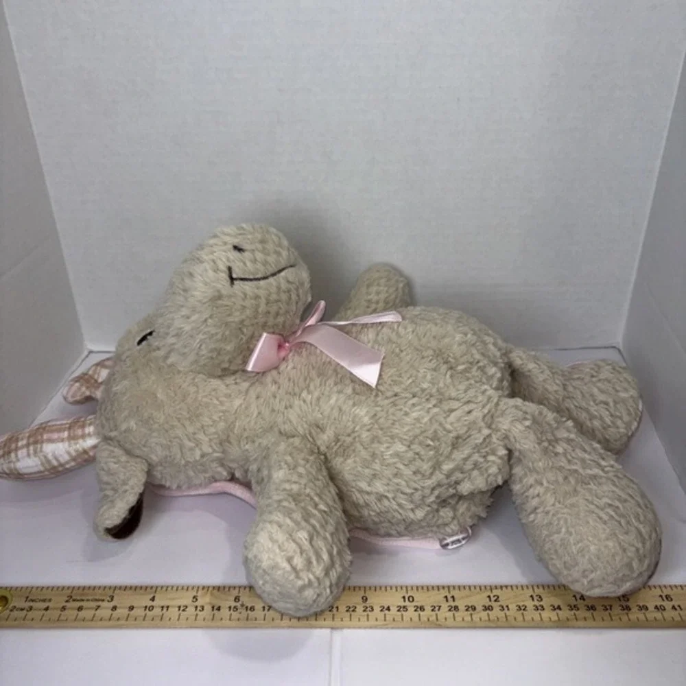 Tan Moose Plush Backpack‎ Pink Plaid Antlers Sherpa Faux Fur Stuffed Animal Bag
